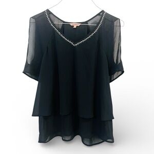 Juicy Couture Black Sheer Blouse with Studded Neckline